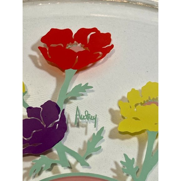 Vintage Duralex Floral Serving Plate w/Gold Rim Signed Audrey Made in France - Picture 5 of 8